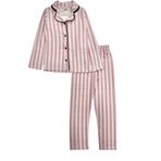 Kız Çocuk Pamuklu Mevsimlik Boydan Düğmeli Pembe Çizgili Uzun Kollu Pijama Takımı (pembe, 14 yaş)