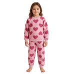 Kız Çocuk Pamuklu Pembe Renk İki İplik Şardonlu Kalp Desenli Pijama Takımı (Pembe, 4-5 yaş)