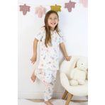 Kız Çocuk Pamuklu Penye Kumaş Baskılı Pijama Takımı Beyaz 5-6 Yaş