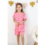 Kız Çocuk Pamuklu Penye Kumaş Baskılı Şortlu Pijama Takımı Pembe 3-4 Yaş