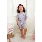 Kız Çocuk Pamuklu Penye Kumaş Şortlu Pijama Takımı Beyaz-Gri 3-4 Yaş
