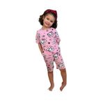 Kız Çocuk Pamuklu Penye Kumaş Şortlu Pijama Takımı Gri-Beyaz-Pembe 3-4 Yaş