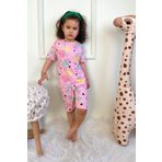 Kız Çocuk Pamuklu Penye Kumaş Şortlu Pijama Takımı Pembe-Mavi 3-4 Yaş