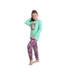 Kız Çocuk Pamuklu Penye Kumaş Yeşil-Mor Renk Çiçek Detaylı Pijama Takımı (Yeşil-Mor, 10 yaş)