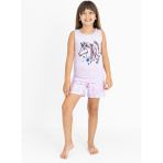 Kız Çocuk Pamuklu Sıfır Kollu Şortlu Pijama Takımı - Lila - 7 - 8 Yaş