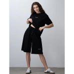 Kız Çocuk Pamuklu Tasarım Oversize T-Shirt Şortlu Takım - 14 - 15 Yaş - Siyah