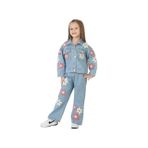Kız Çocuk Papatya Nakışlı Kot Ceket ve Pantolon Takımı (Standart, mavi, 5-6 yaş)