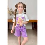 Kız Çocuk Papatya ve The Beauty Yazı Baskılı Penye T-Shirt Lila Şortlu Takım - 4 - 5 Yaş
