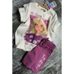 Kız Çocuk Papatya ve The Beauty Yazı Baskılı Penye T-Shirt Mor Şortlu Takım - 7 - 8 Yaş