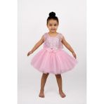 Kız Çocuk Parıltılı Ip Askılı Çıtçıtlı Body, Kabarık Tütü Etek ve Pullu Tül Crop -3lü Set - Pembe - 6 Yaş