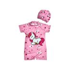 Kız Çocuk Pembe Bone ve Gizli Fermuarlı Tulum Mayo (pembe, 2-3 yaş)