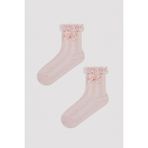 Kız Çocuk Pembe Dantelli Soket Çorap - 35 - 37