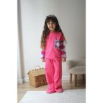 Kız Çocuk Pembe Eşofman Takımı, Çiçek Desenli Kollu Sweatshirt ve Pantolon Seti, Günlük Giyim (4-5 YAŞ)