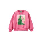 Kız Çocuk Pembe Etek Ucu Logo Etiketli Önü Baskılı Düşük Omuz Sweatshirt