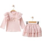 Kız Çocuk Pembe Lovely Bow Tül Katlı Etek Üst Takım - 2 Yaş