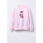 Kız Çocuk Pembe Panter Baskılı 3 Iplik Kumaş Pamuklu Sweatshirt - 2 - 3 Yaş