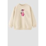 Kız Çocuk Pembe Panter Baskılı 3 Iplik Kumaş Pamuklu Sweatshirt - 4 - 5 Yaş - Taş