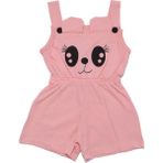 Kız Çocuk Pembe Siyah Kedi Gözü Baskılı Belden Lastikli Askılı Tulum - Renkli - 5 - 6 Yaş
