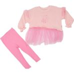 Kız Çocuk Pembe Tüllü Taytlı 2'li Takım - Renkli