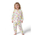 Kız Çocuk Pijama Takımı,%100 Pamuklu, İnterlok Kumaş, Beyaz, Meyveli Desenli, Uzun Kollu, 4-8 Yaş (8 YAŞ)