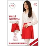Kız Çocuk Pileli Etek Kırmızı Yüksek Bel Içi Şortlu Likra Kumaş Okul-Oyun-Spor-Etkinlik Eteği 4103 - 13 - 14 Yaş