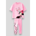 Kız Çocuk Puantiye Pembe Renk Fiyonk 3D Detaylı T-Shirt ve Tayt Alt Üst Takım - Trend Stil - 00406 Pembe - 3 - 4 Yaş