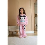 Kız Çocuk Pudra Pembe Renk Pamuklu 3 Iplik Şardonlu Mickey Baskılı Alt Üst Takım - 7 - 8 Yaş