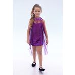 Kız Çocuk Pullu Pelerinli Trend Abiye Elbise AK2244, Mor, 9 Yaş
