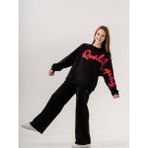 Kız Çocuk Quality Yazılı Pamuklu Sweatshirt - Siyah - Kırmızı - 9 - 10 Yaş