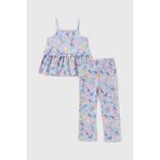 Kız Çocuk Renkli Çiçek Desenli Yazlık Askılı Bluz & Pantolon Ikili Takım - 4 - 5 Yaş - Bebe Mavisi