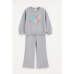 Kız Çocuk Renkli Payet Nakışlı 2’li Eşofman Takımı (Sweatshirt + Alt) 10760 - Gri - 7 Yaş