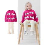 Kız Çocuk Saten Kurdele Işlemeli Son Moda 3 Iplik Sweatshirt ve Tayt Alt Üst Takım Yeni Sezon - 4 - 5 Yaş - 01P-Pembe