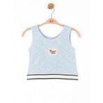 Kız Çocuk Simli Triko Kumaş Crop Bluz (Mavi)