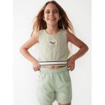 Kız Çocuk Simli Triko Kumaş Crop Bluz (Yeşil)