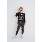 Kız Çocuk Siyah Kız Uzun Kol Pamuklu Pijama Takımı