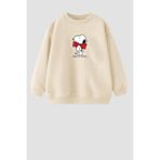 Kız Çocuk Snoopy Baskılı 3 Iplik Kumaş Pamuklu Sweatshirt - 2 - 3 Yaş - Taş