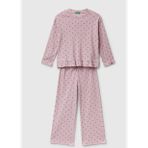 Kız Çocuk Soluk Pembe Desenli Fırfır Detaylı Pijama Takımı