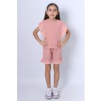 KIZ ÇOCUK ŞORTLU TAKIM DANTEL DETAYLI DÜZ RENK FIRFIRLI F24 PUDRA 14 Yaş