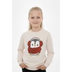 Kız Çocuk Sweatshirt Baskılı Şardonlu Kışlık - Bej - 9 - 10 Yaş