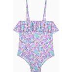 Kız Çocuk Sweet Unicorn Fırfırlı Straplez Mayo - Renkli - 7 - 8 Yaş