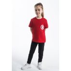 Kız Çocuk Türk Bayrak Göğüs Arma Baskılı Kırmızı Tshirt - 4 Yaş