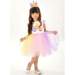 Kız Çocuk Unicorn Desenli Tül Etekli Prenses Elbise – Doğum Günü ve Parti İçin Pastel Renkli Şık Tasarım - Çok Renkli - 1 Yaş