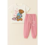 Kız Çocuk Uykucu Ayıcık Desenli Kısa Kollu Pijama Takımı