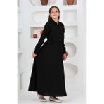 Kız Çocuk Uzun Gofre Kumaş Jile & Elbise Iki Parça Takım Tesettür Elbise – Astarlı Zarif SET-4948-ELB-2048 - 10 - 11 Yaş - Siyah