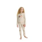 Kız Çocuk Uzun Kol Bej Melanj Pijama Takım C2T1N7O8 BEJ MELANJ 140/9-10 YAŞ