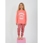 Kız Çocuk Uzun Kollu %100 Pamuklu Pijama Takımı Cookie Team - 1 - 2 Yaş - Somon