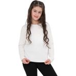 Kız Çocuk Uzun Kollu Bisiklet Yaka Pamuklu Baskısız Tişört - 001 - Beyaz - 11 - 12 Yaş