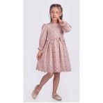 Kız Çocuk Uzun Kollu Kolları Lastikli Gupürlü Kurdele Detaylı Elbise ELB.2774 - Pembe - 8 - 9 Yaş