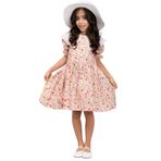 Kız Çocuk Vintage Pudra Çiçekli Fisto Yakalı Poplin Elbise (Pudra, 7-8 Yaş)