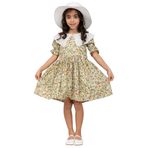 Kız Çocuk Vintage Pudra Çiçekli Fisto Yakalı Poplin Elbise (Yeşil, 7-8 Yaş)
